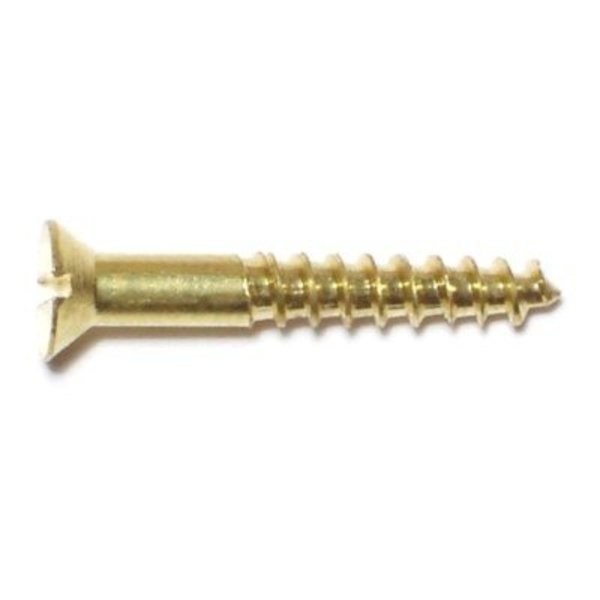 Midwest Fastener Wood Screw, #6, 1 in, Plain Brass Flat Head Slotted Drive, 25 PK 61895